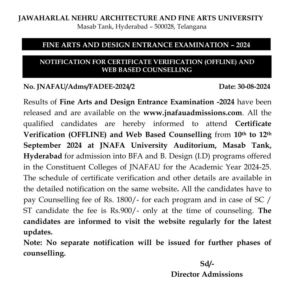 Schedule of Counseling (Important dates)